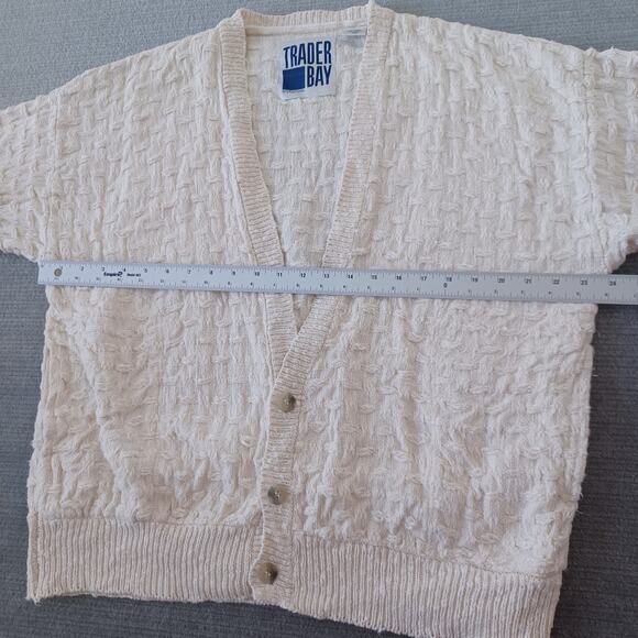 Vintage Trader Bay Cardigan Mens L Beige Linen Blend Chunky Knit V-Neck Grandpa - Picture 7 of 10